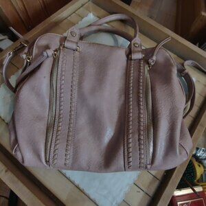 Sasha + Sofi Mauve Vegan Leather Satchel Bag with Braided Trim & Zipper Detail